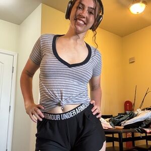 Striped V-Neck Short Sleeve Tee